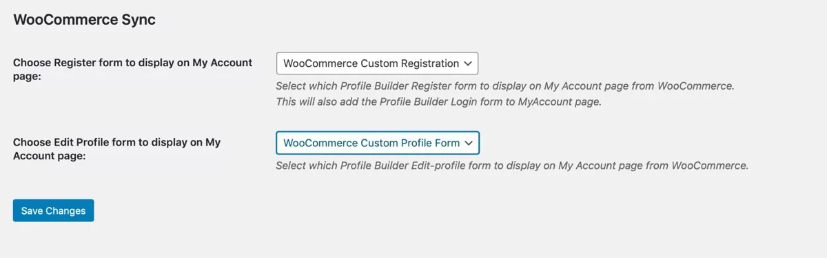 Profile Builder WooCommerce sync screen