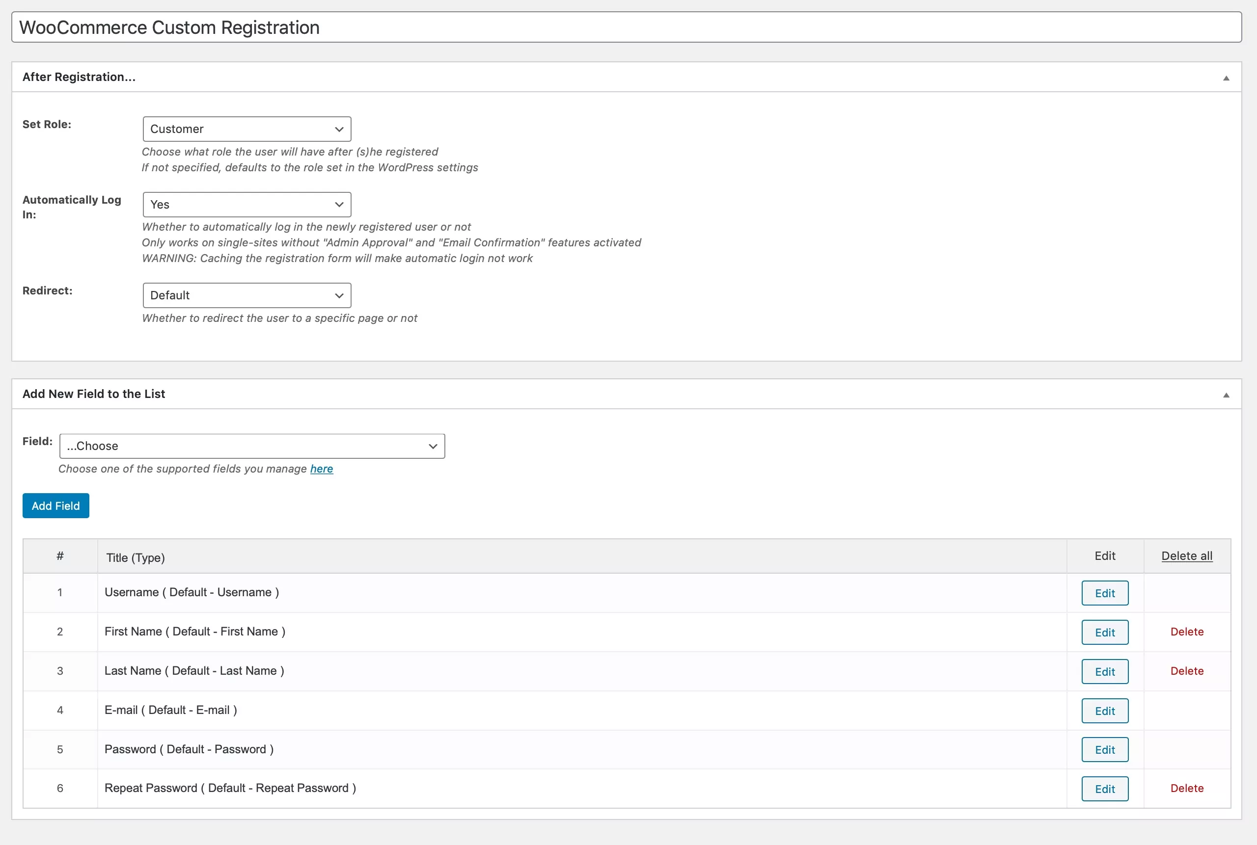 Registration form builder with less fields