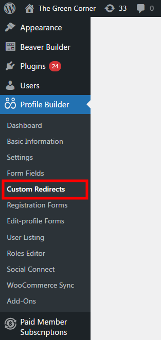 Custom Redirects Settings