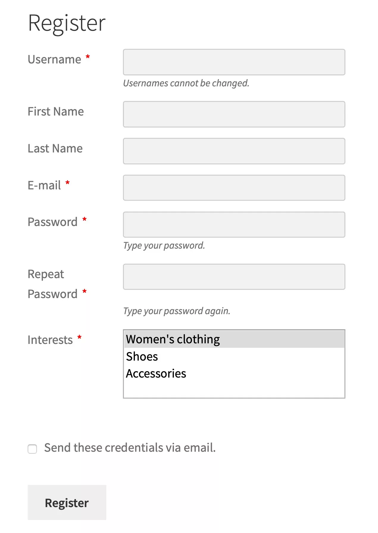 new registration form