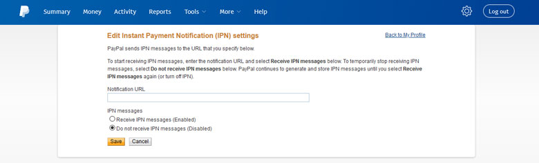 Paypal IPN Settings URL