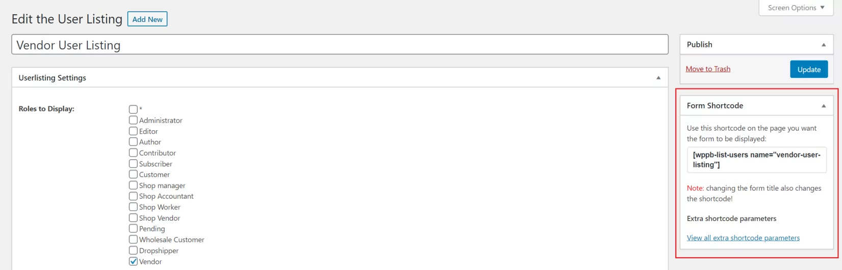 Shortcode for displaying user listings