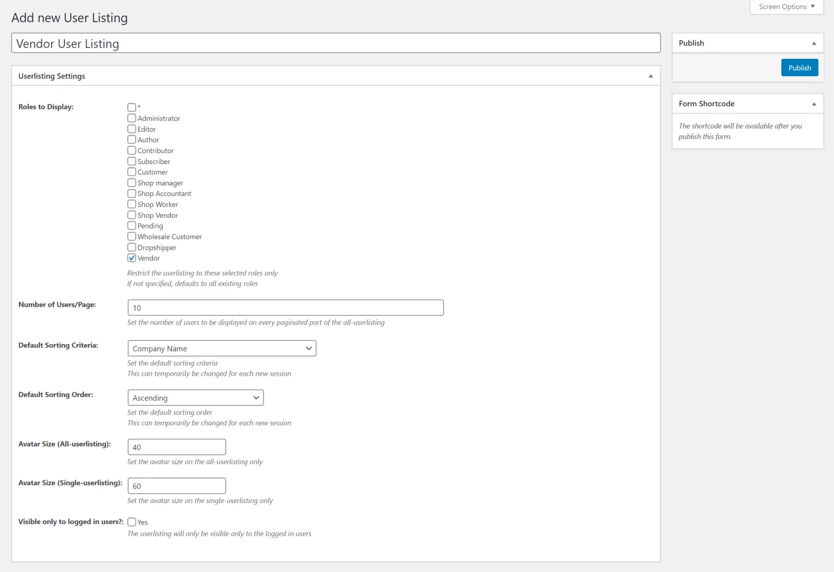 User listings in Profile Builder Pro