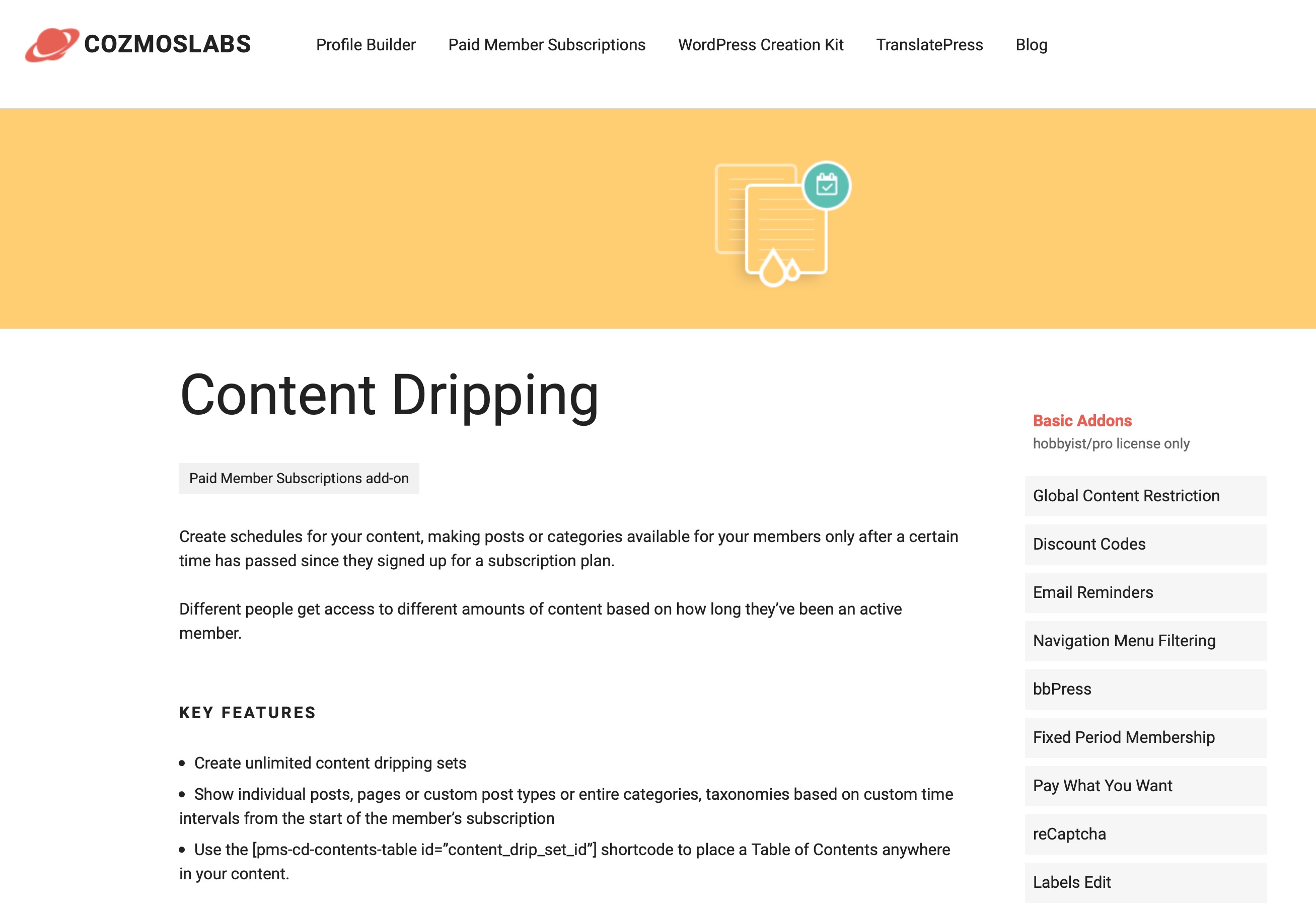 Content dripping addon