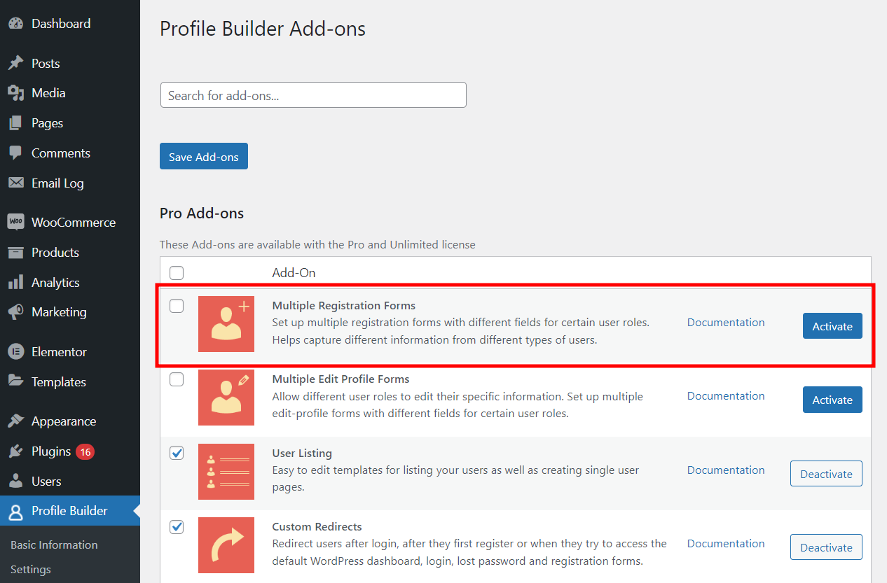 How to enable multiple registration form addon