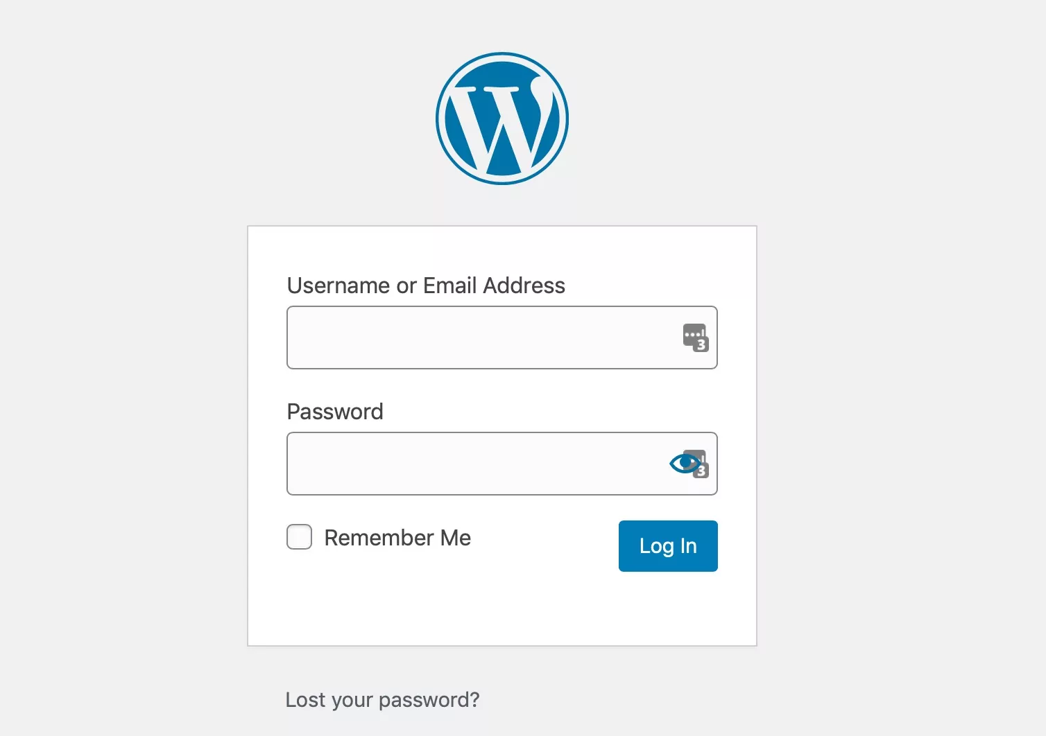 WordPress login screen