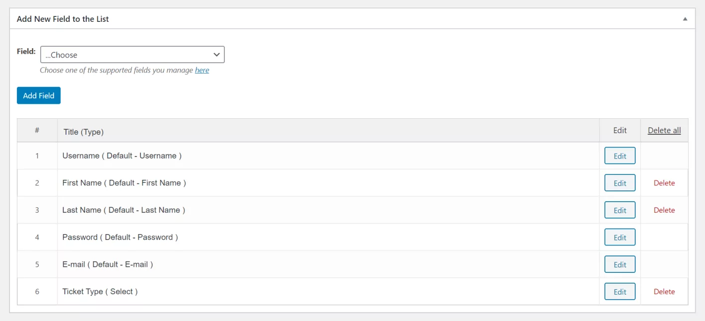 Multiple registration form fields