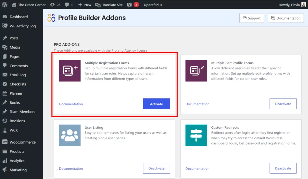 How to enable multiple registration form addon