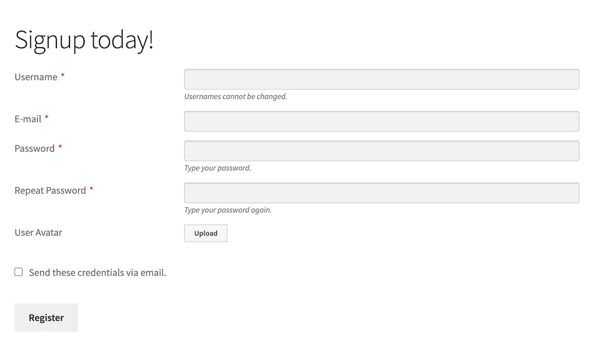 Avatar upload in a WordPress signup form