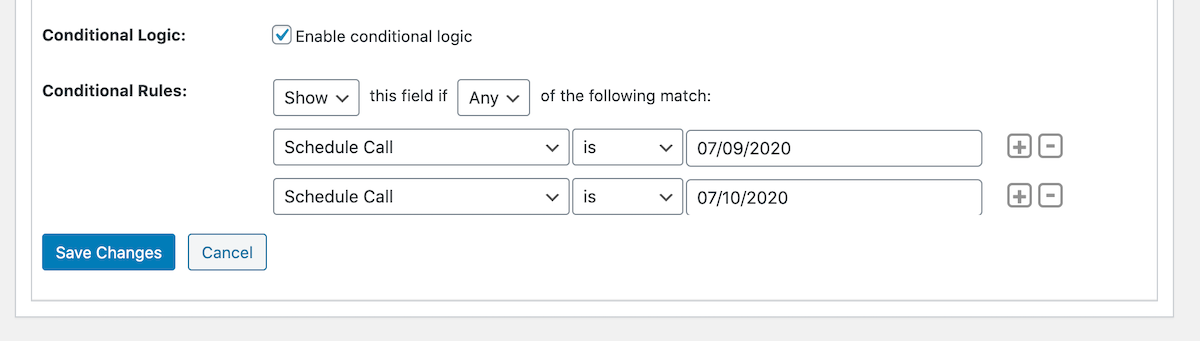 Conditional logic rules