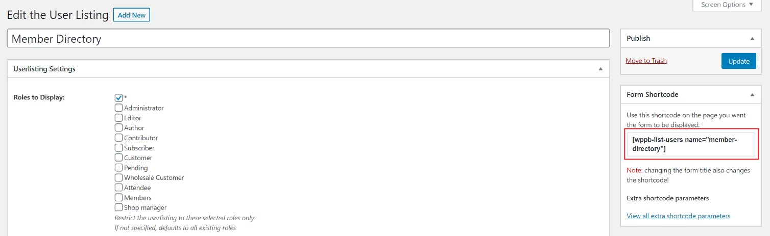 WordPress list users shortcode