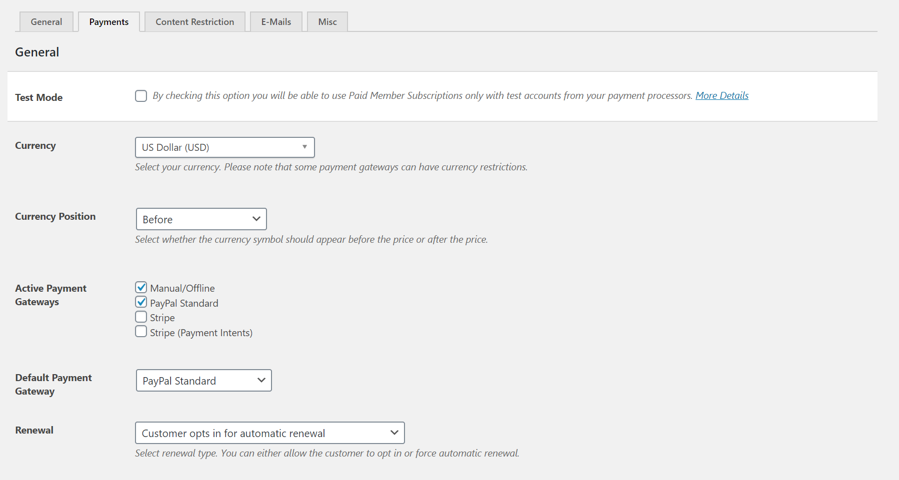 Enabling PayPal payments for Paid Member Subscriptions