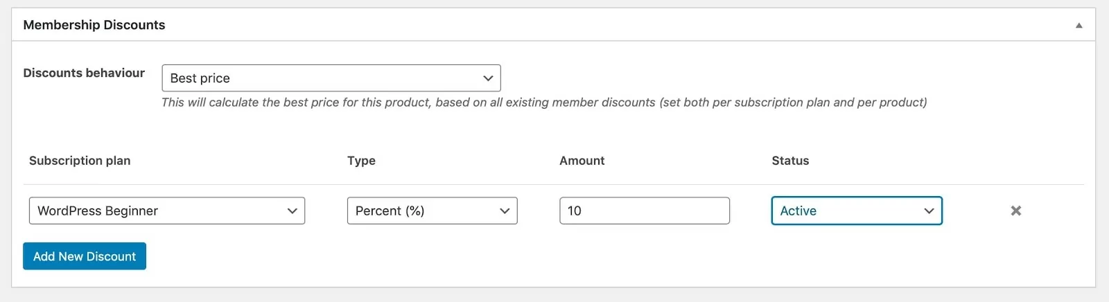 Screenshot of a membership discount