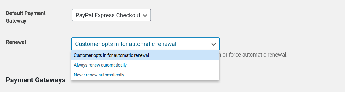 allow recurring payments and renewals