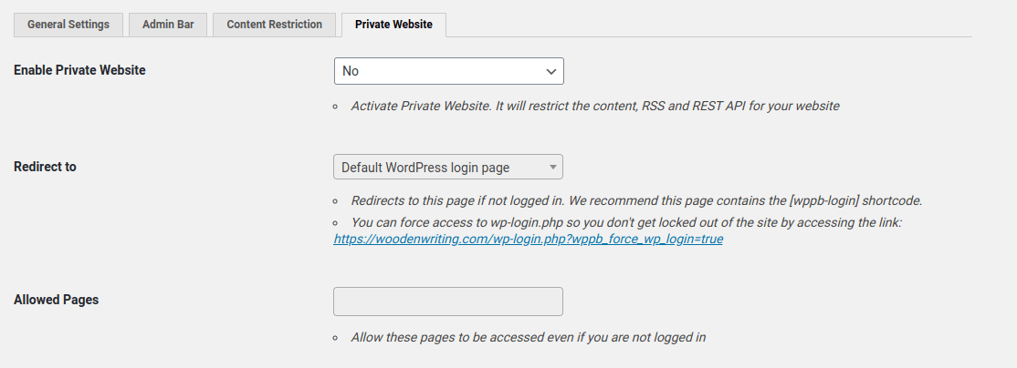 How to enable private website