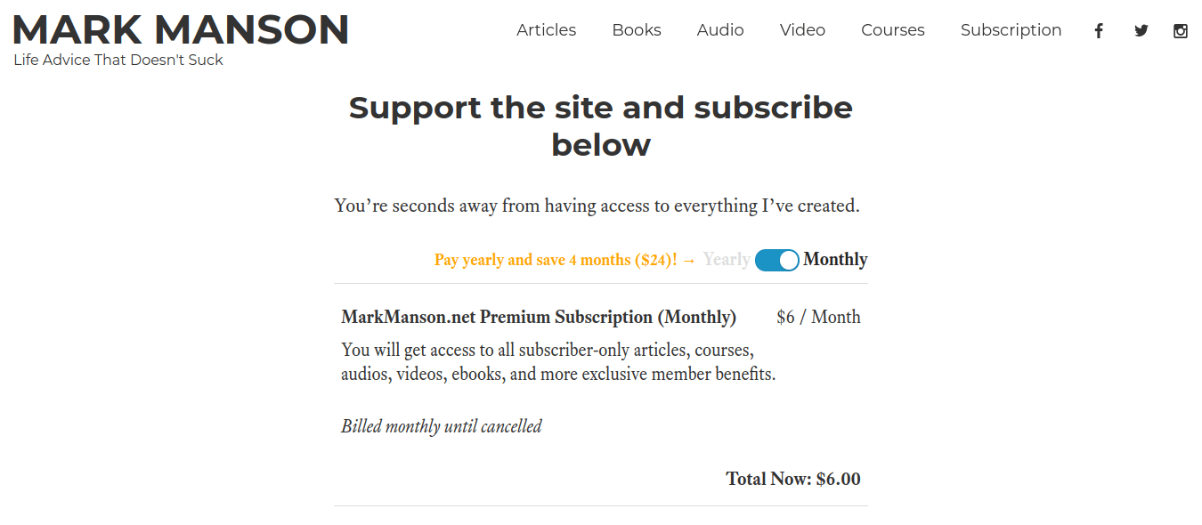 mark manson premium subscription