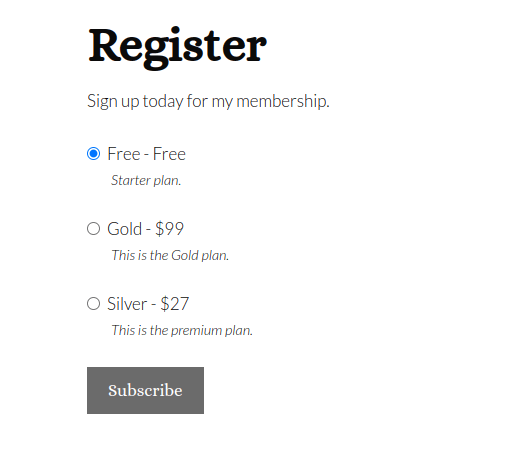 registration page sample