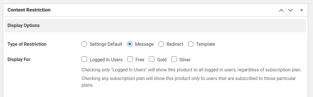 restrict product display options