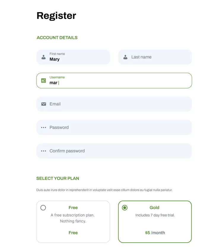 Basic registration form