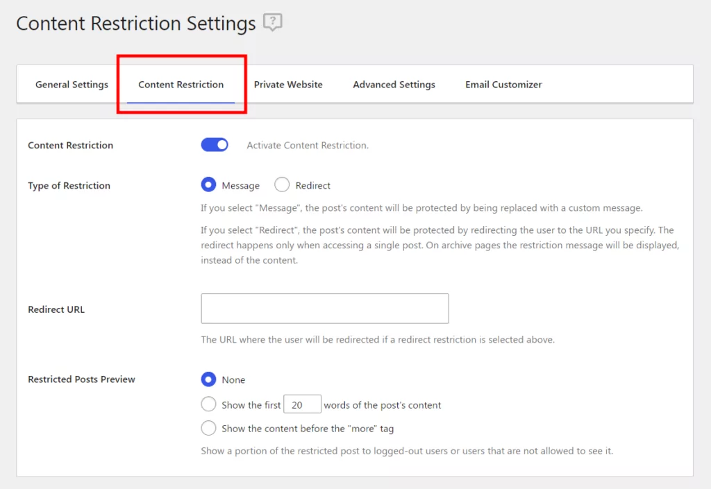 How to enable content restriction