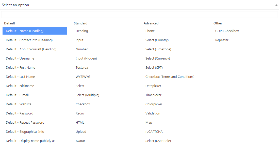 Posts Builder Add Field Screen