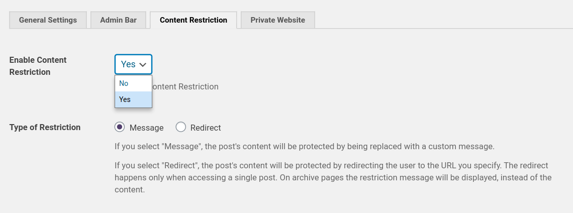 page content restriction