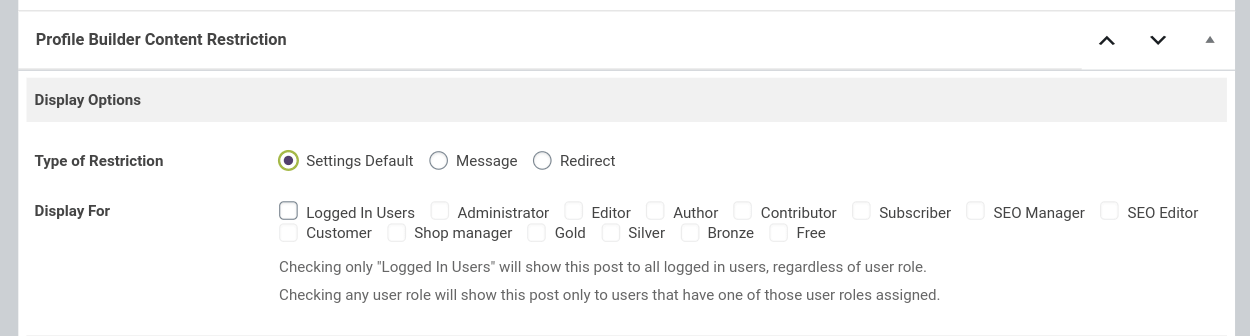 profile builder content restriction