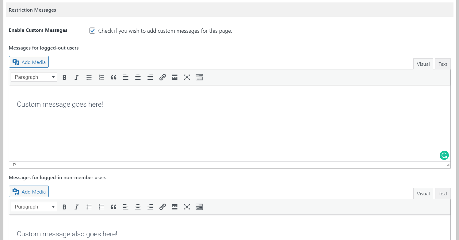 Custom message