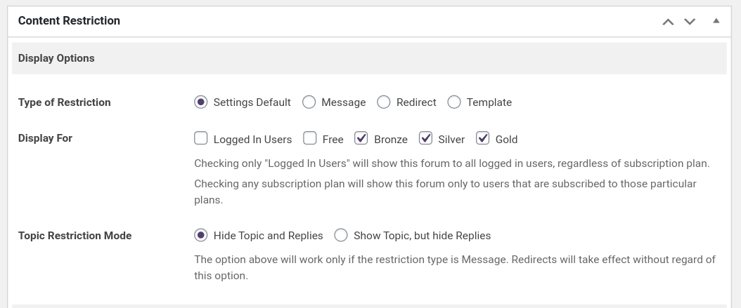 Topic Restriction Mode Section