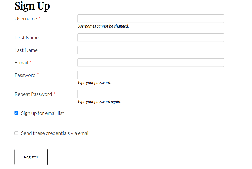 mailchimp front end sign up form