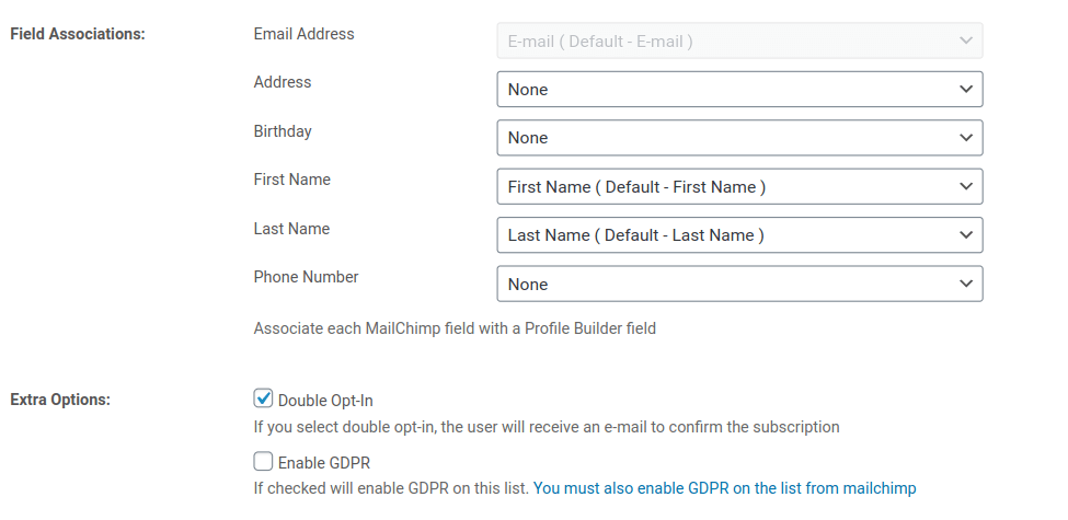 mailchimp list fields