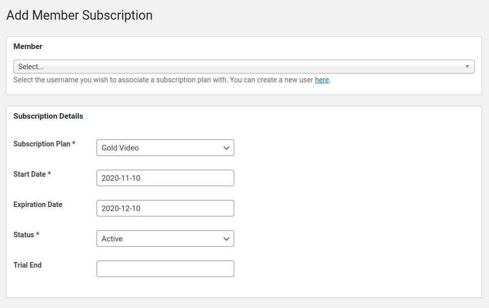 manually add new member subscription
