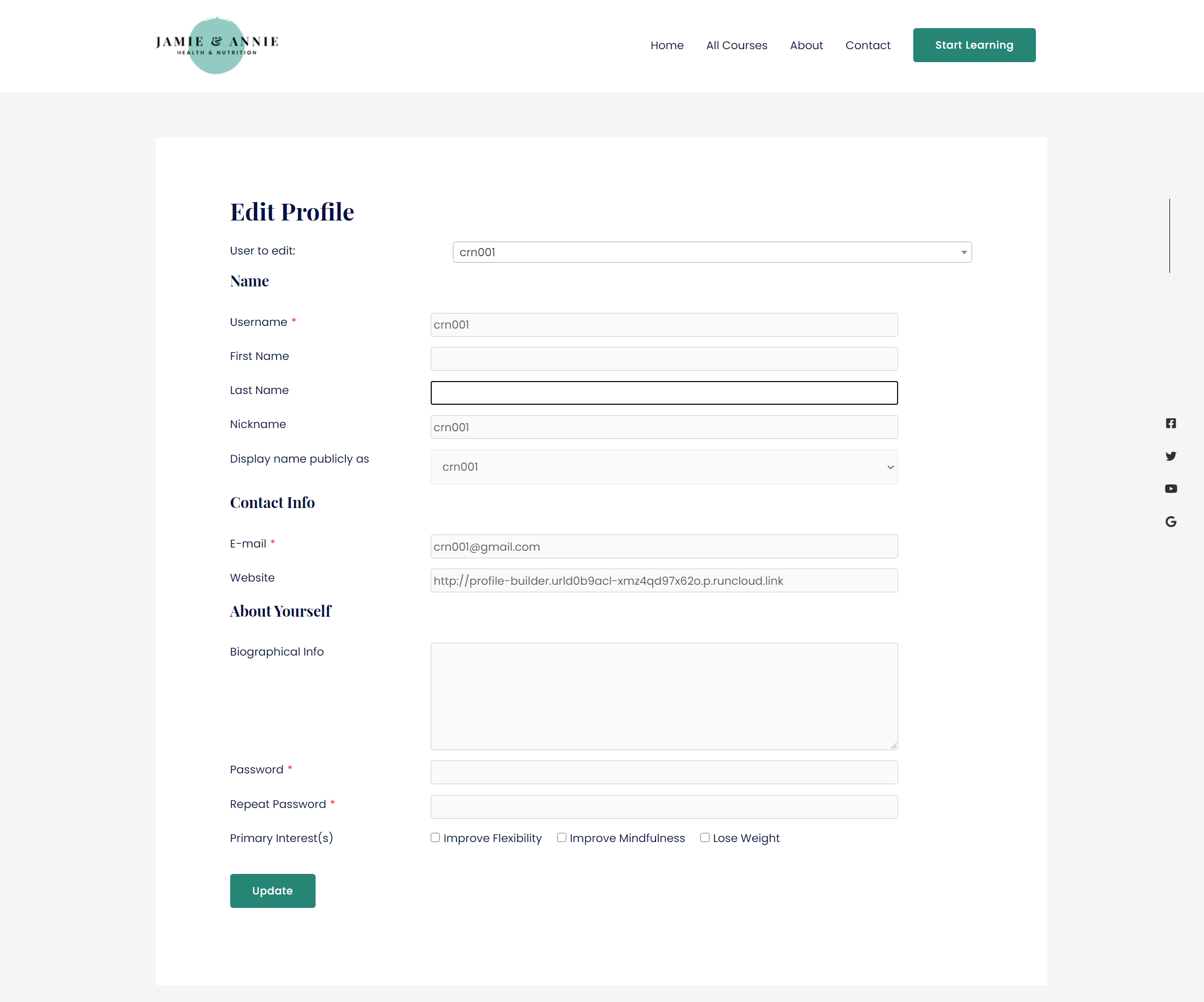 Profile Builder edit profile field