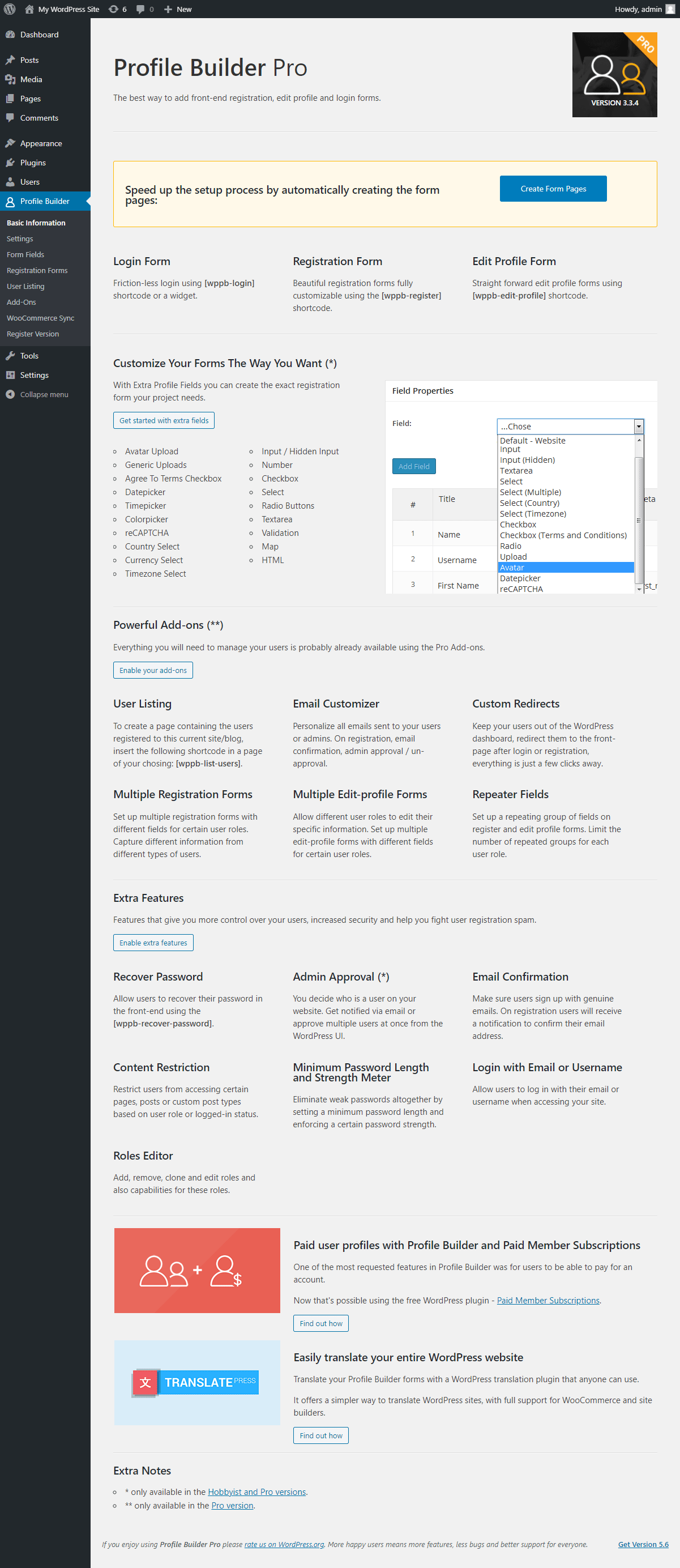 Profile Builder Pro v3.6.1 + Addons – WordPress Profile Designer