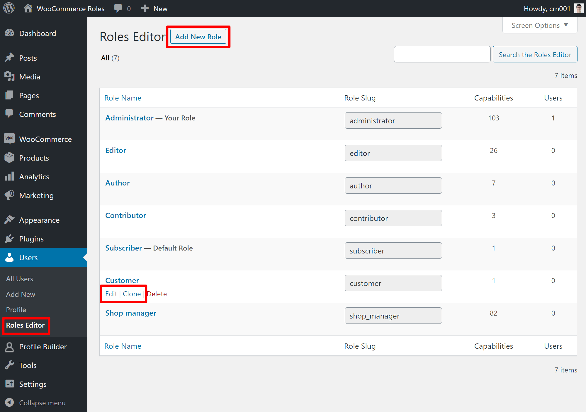 The Profile Builder roles editor
