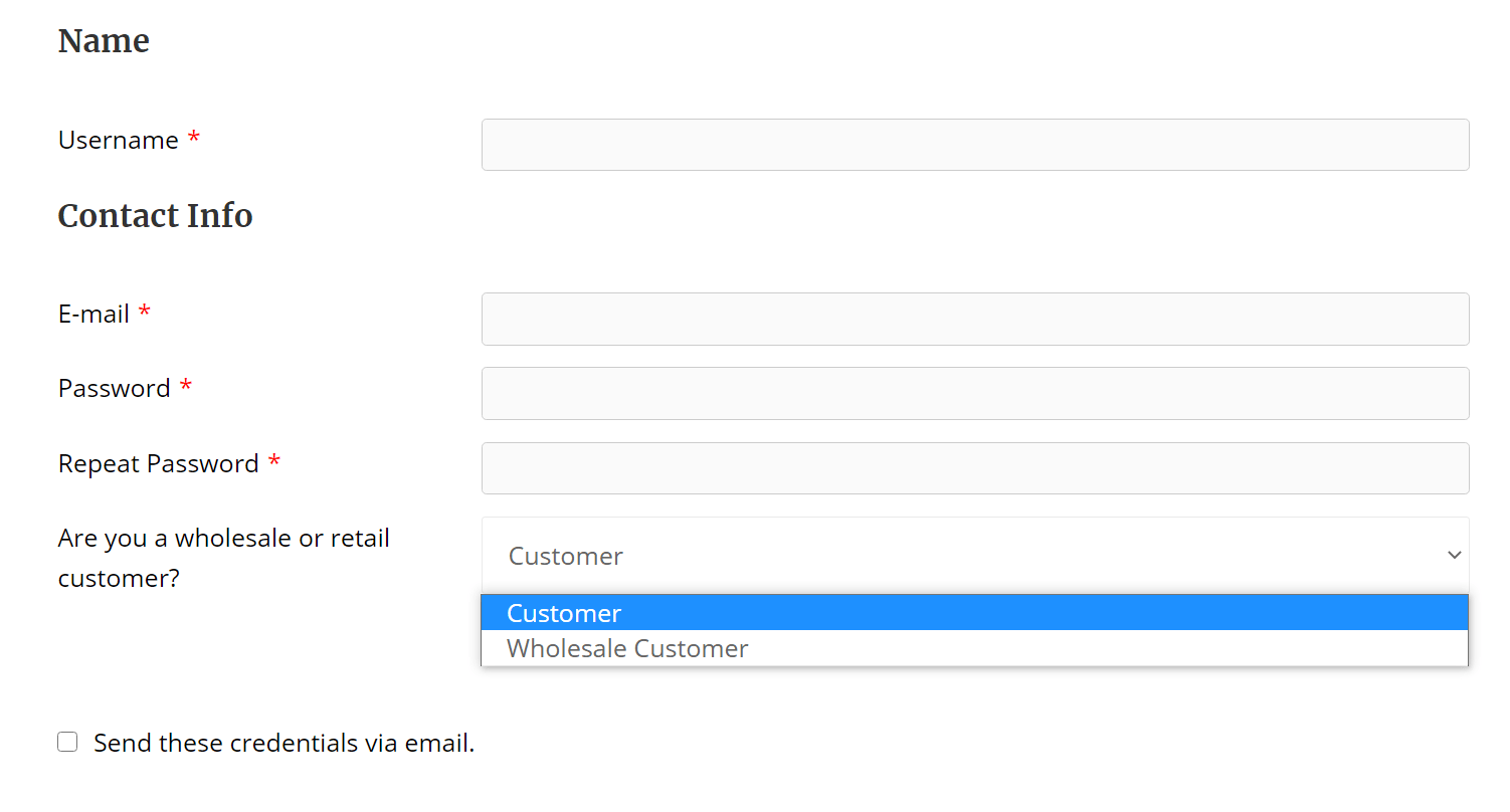 Choosing WooCommerce roles on front-end