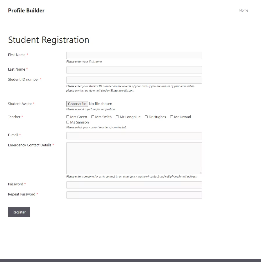 Custom WordPress registration from on front end