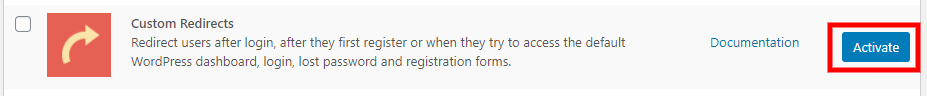 Activate Custom Redirects custom WordPress register page