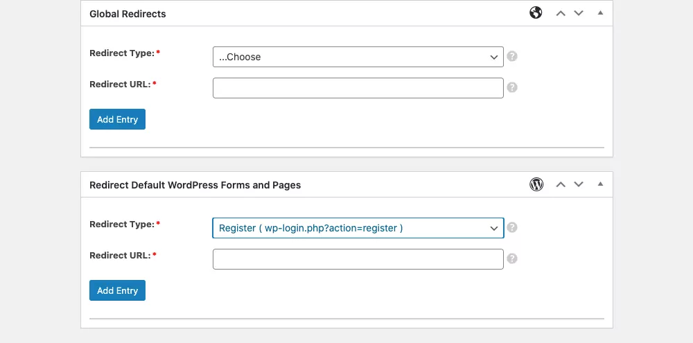 Redirecting login and registration pages