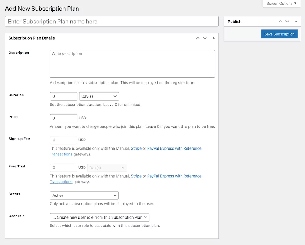 Creating subscription plans