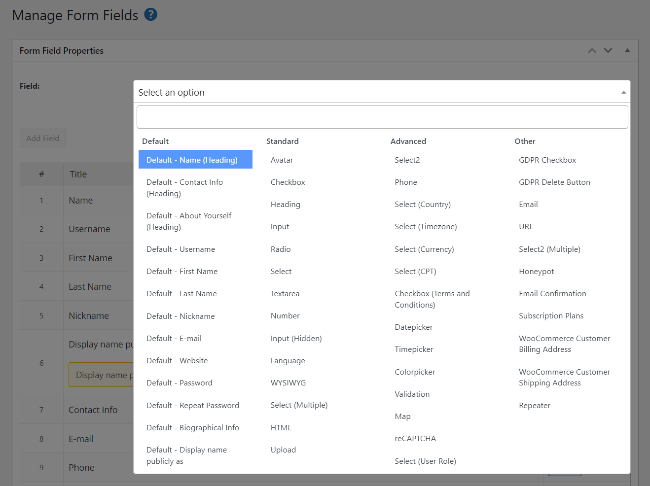 Custom fields