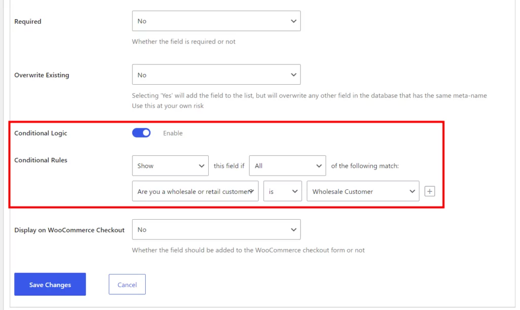 Conditional logic field