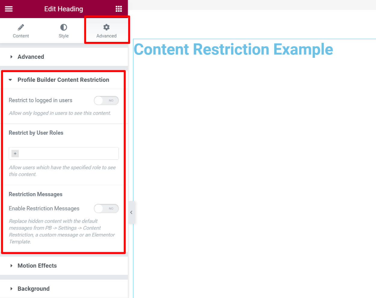 Elementor content restriction
