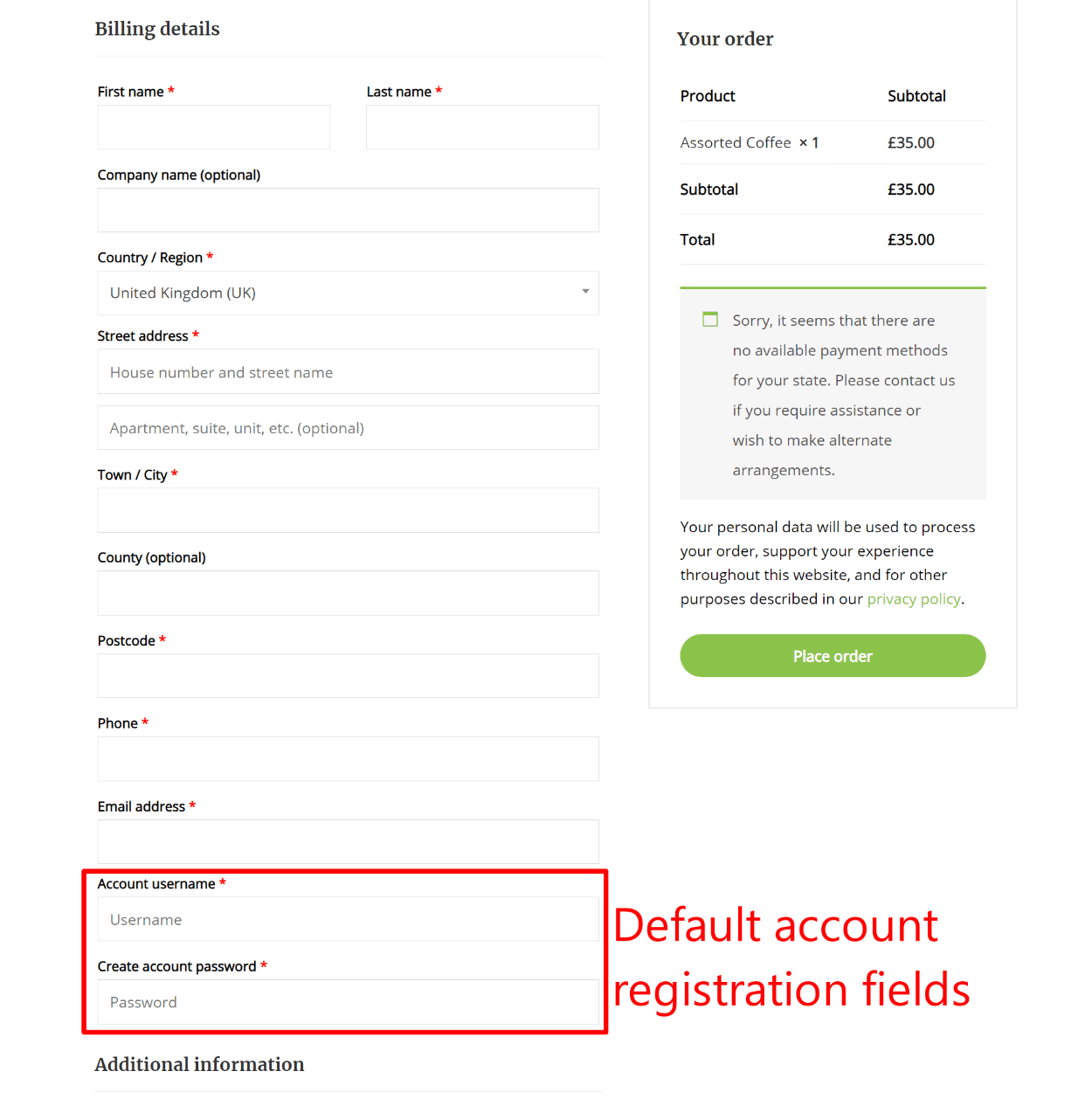 Checkout registration