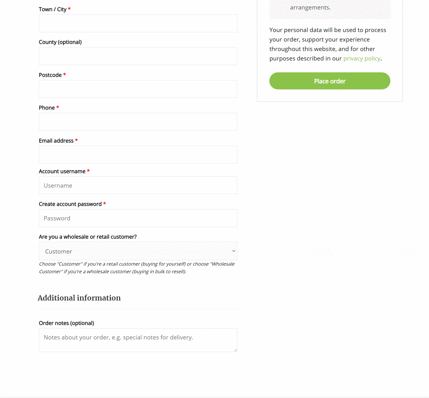 New custom registration form on checkout