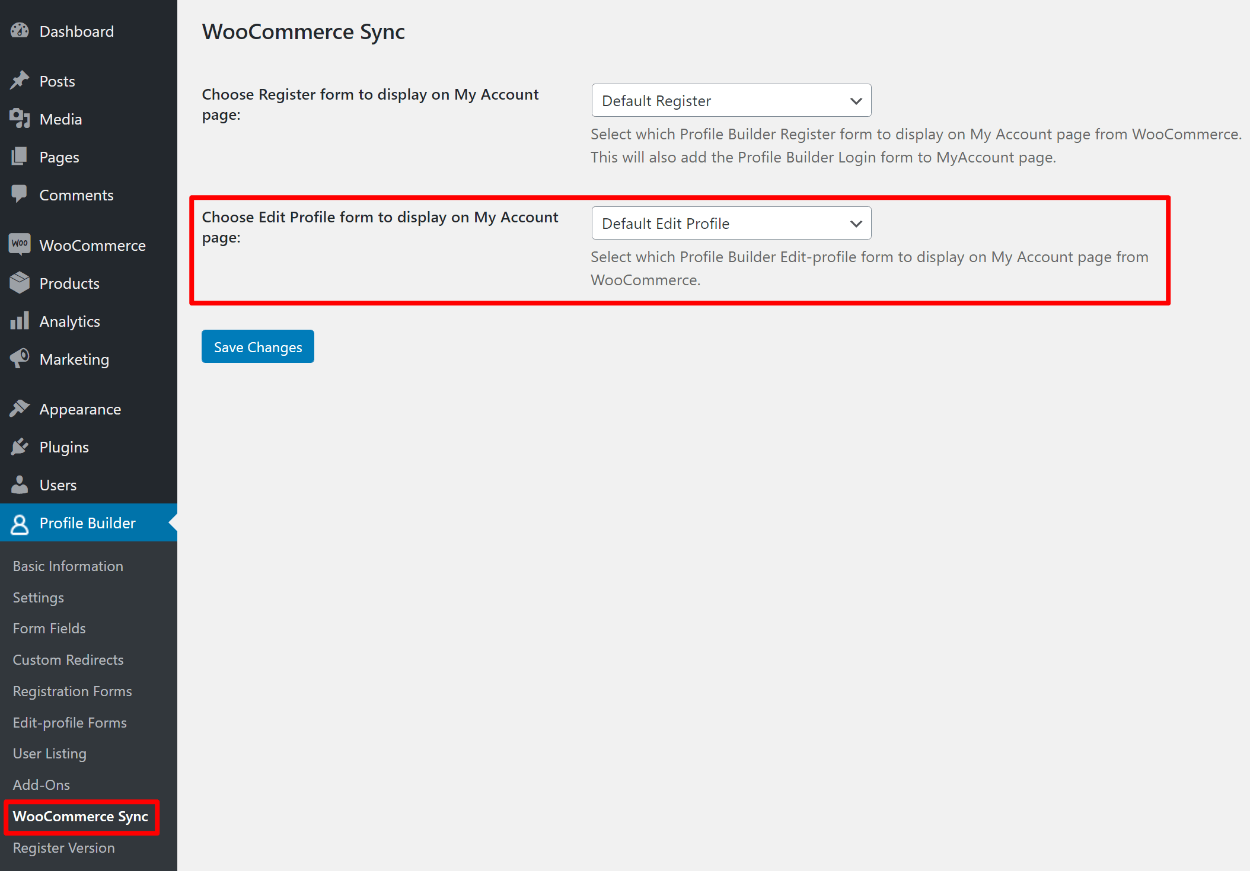 Replace default WooCommerce edit profile form
