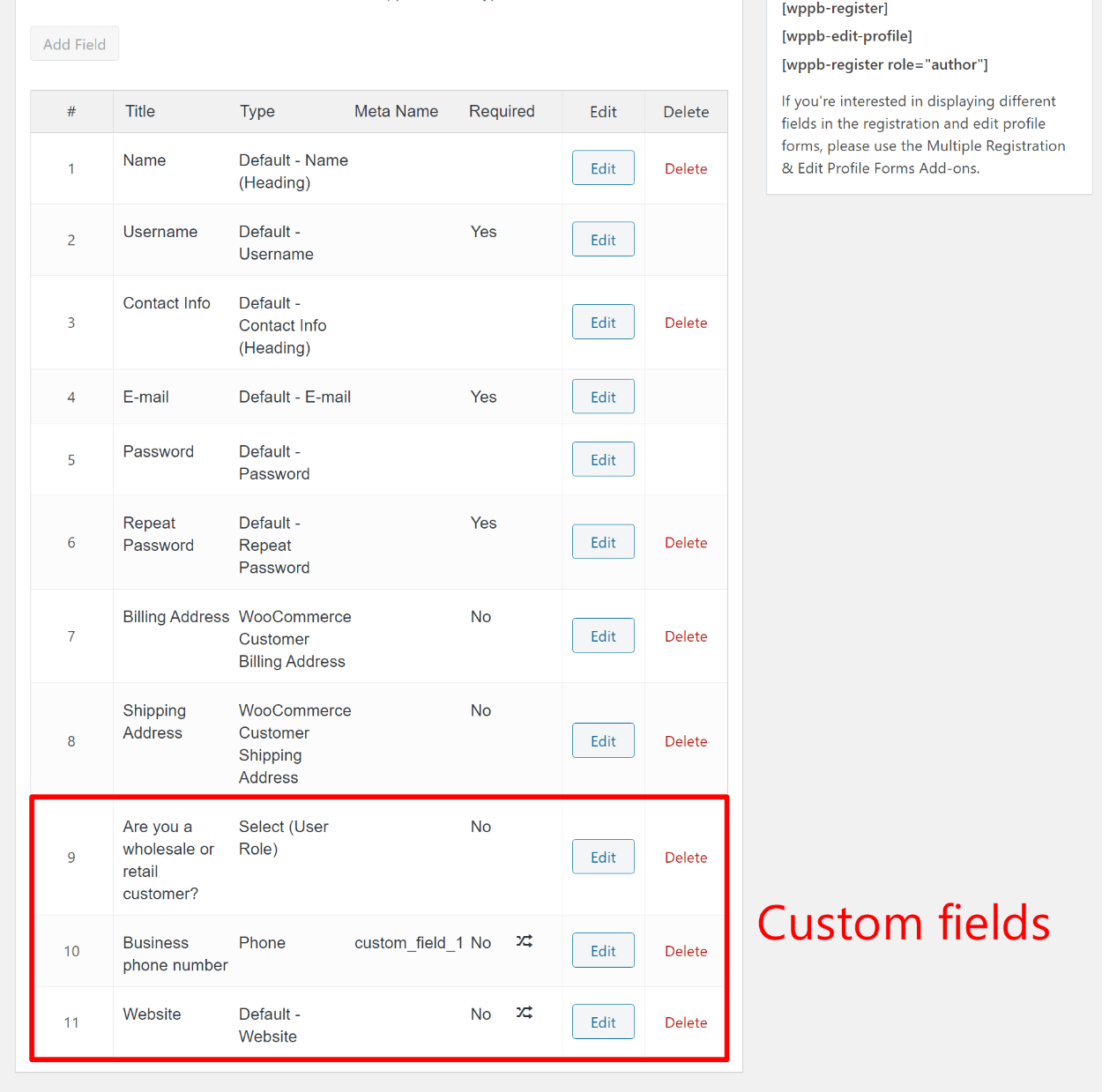 Custom fields example