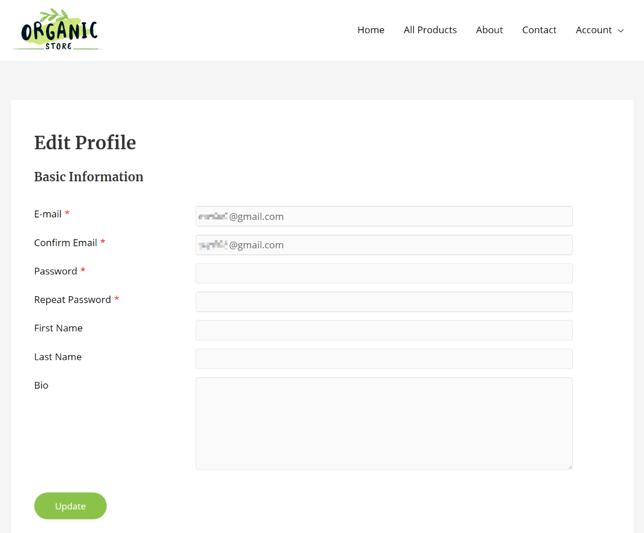 WordPress edit profile form