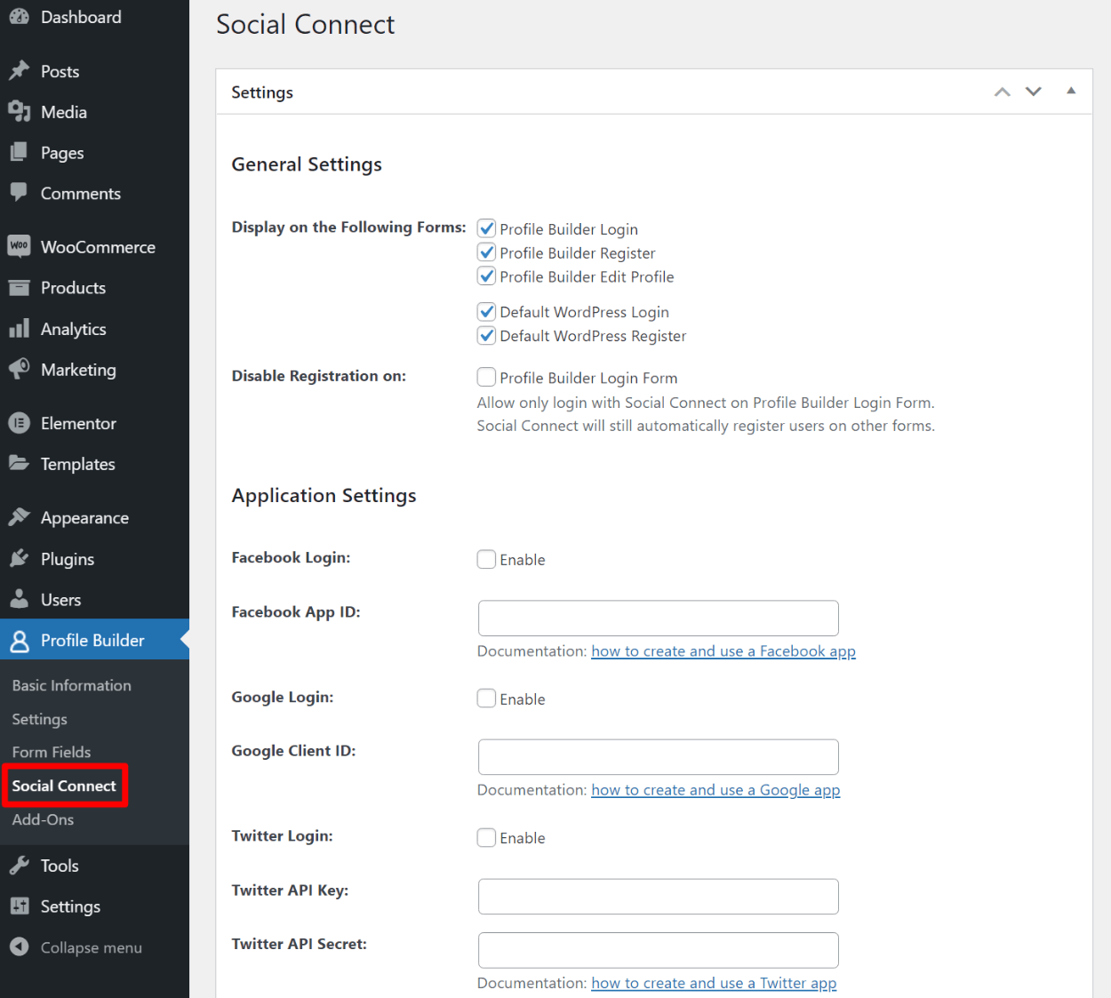 WooCommerce social login settings