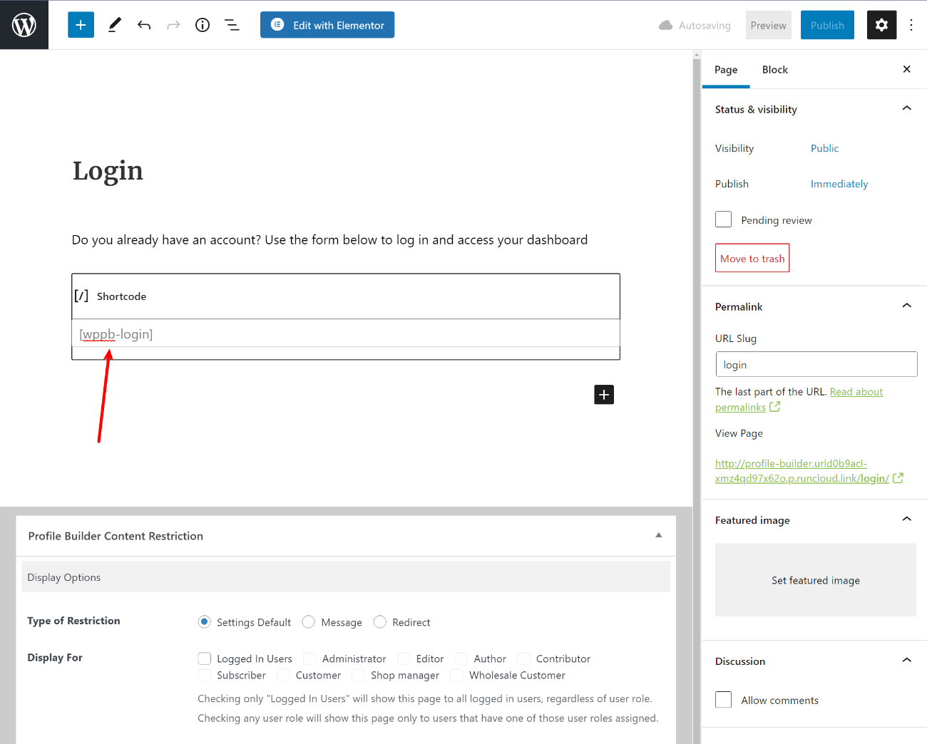 Adding login shortcode